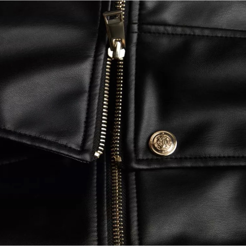 NWT ZARA Black 2 in 1 Faux Leather Snap Jacket Zip Crop Length Sz xs - Picture 16 of 16